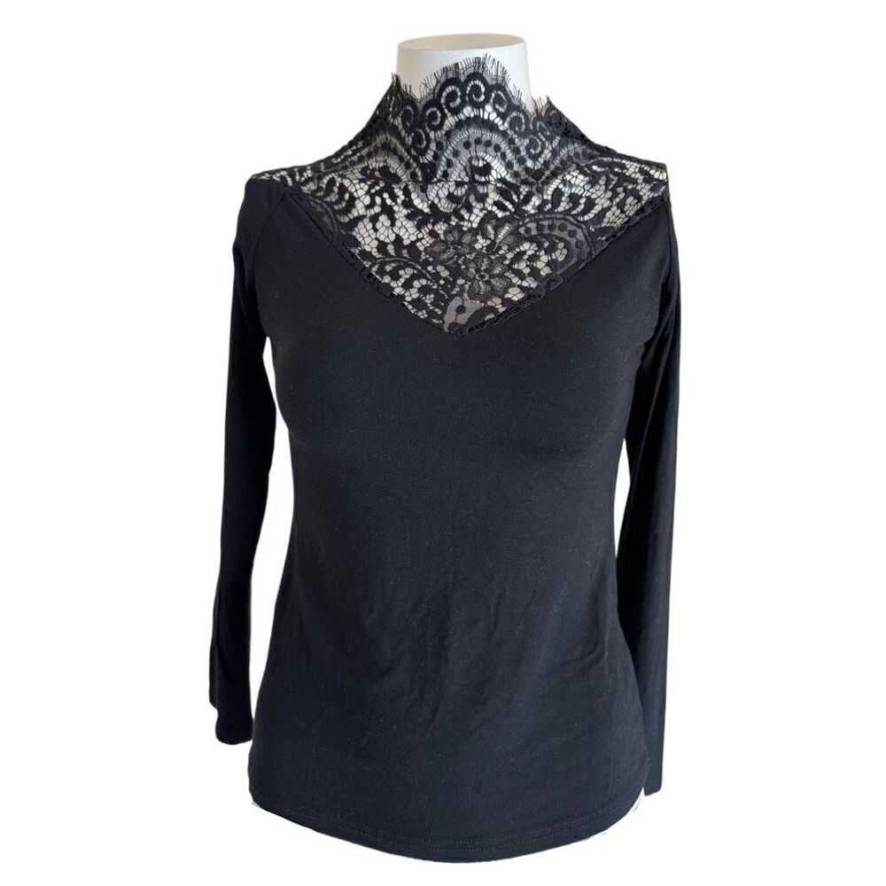 Gumuxi black floral lace high neck blouse goth long sleeve small spiderweb